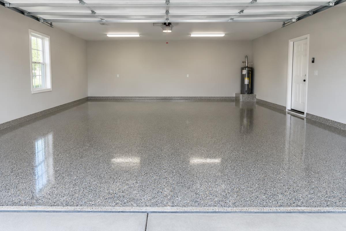 Garage after polyaspartic flake coating